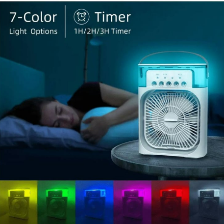 MINI VENTILADOR LUZ LED - HUMIDIFICADOR 3EN1